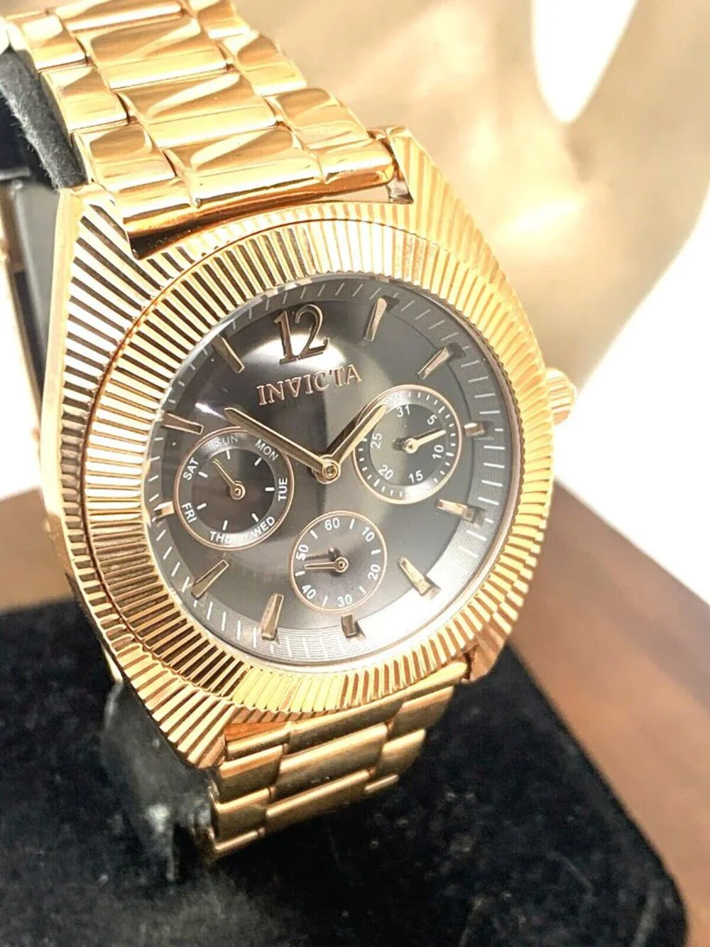 Invicta Women's Watch 23751 Angel Quartz Black Dial Rose Gold Stainless Steel